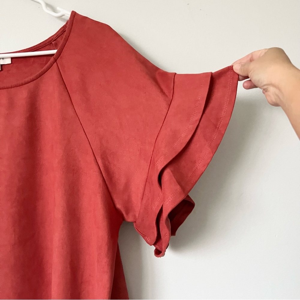 Umgee Suede-like Ruffle Sleeve Rust Wide Cropped Blouse Large - Picture 4 of 7